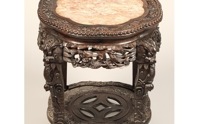 Chinese hardwood jardiniere stand with rouge marble top, Wyl...