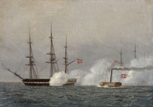 Christoffer Wilhelm ECKERSBERG Bläkrog, Aabenraa, 1783 - Copenhague, 1853 Christian VIII à bord de son bateau à vapeur "Ægir" regardant les manœuvres des navires de guerre du 2 mai 1843