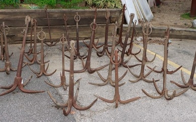 Collection of 24 South China Sea Cast Iron Ship's Anchors, Early 20th C.
