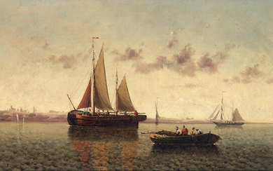 Continental School (19th Century) Shipping in calm waters