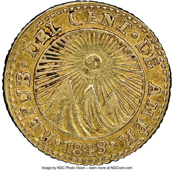Costa Rica: , Central American Republic gold 1/2 Escudo 1848 CR-JB AU50 NGC,...
