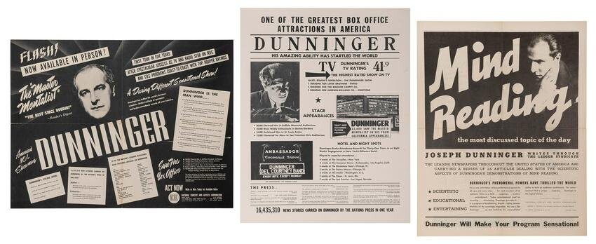 DUNNINGER, Joseph. Three Dunninger Advertising Posters.