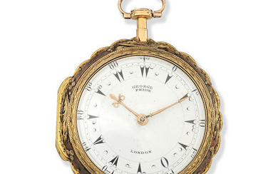 Daniel De St. Leu for George Prior, London. A fine and large gilt metal and painted horn pair case two train quarter striking clock watch, Made for the Turkish market