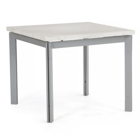 Danish design: Square coffee table with grey lacquered metal frame. Top of white marble. H. 51 cm. L./W. 60 cm.