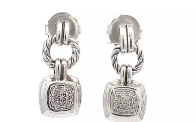 David Yurman Dangle Earrings Albion Pave Diamond Sterling Silver