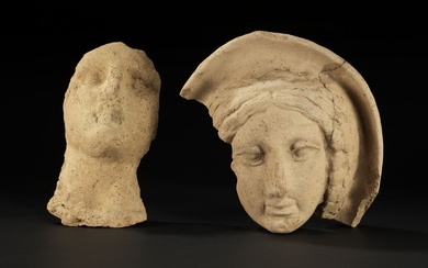 Deux fragments de tête, Etrurie, Ve-IVe-Ier s av. JC pour l'un et IIIe-IIe s pour l'autre