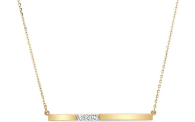 Diamond 3 Stone Bar Necklace In 14k Yellow Gold (16.5 Inch Curb Chain)