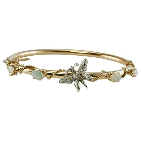 Diamond Opal Butterfly Bracelet Jewelry 14K Gold Bangle