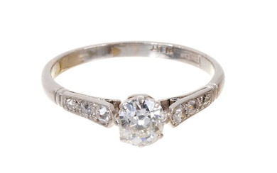 Diamond single stone ring with an old brilliant cut diamond estimated to weigh approximately 0.57cts