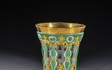 Double-cased foot cup Bohemia, ca. 1840 Colourless glass with pewter enamel and ...
