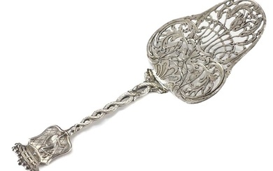 Dutch Silver Cake or Pie Server Raised design of shield with stork for Hague