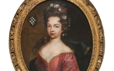 ÉCOLE FRANCAISE du XVIIIè. « Portrait de la Noble Dame Jeanne de la Houssaye représentée...