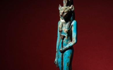 EGYPTIAN FAIENCE STATUETTE OF THE GODDESS SEKHMET