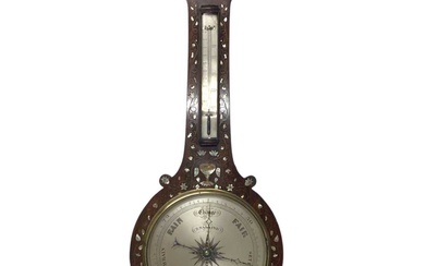 Early Victorian rosewood and mother of pearl inlaid barometer, signed S. Salkind, Ipswich