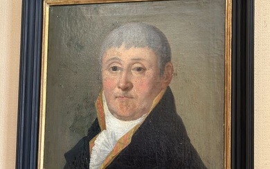 École du XIXe siècle Portrait d'homme au jabot Huile sur toile. 55,5 x 42 cm...