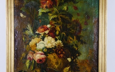 École du XIXème dans le goût du XVIIème siècle Bouquet de fleurs dans un vase...