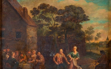 École hollandaise du XVIIIème siècle : « La fête de village » - Huile sur...