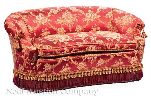 Edwardian-Style Claret Silk Love Seat