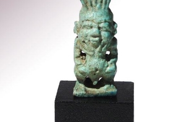 Egyptian Faience Amulet of Bes Wearing the Feather