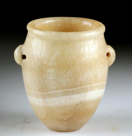 Egyptian Late Dynastic Alabaster Jar w/ Lug Handles