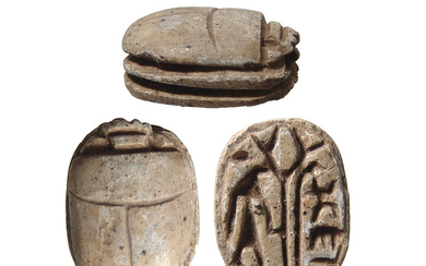 Egyptian steatite scarab with cartouche of Thutmose III