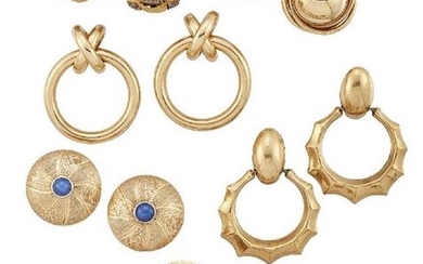 Eight pairs of earrings, including: a pair of...