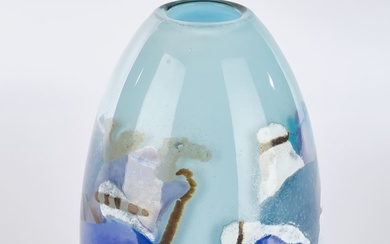Einarsdottir, Sigrun Olöf, "Blue Ceremony", vase, verre d'étude, chameliers et chameaux assis sur le pourtour,...