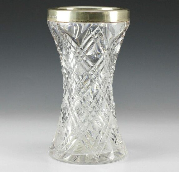 English Cut Crystal Sterling Silver Overlay Vase