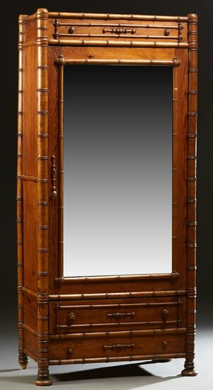 English Pitch Pine Faux Bamboo Armoire, c. 1880, the