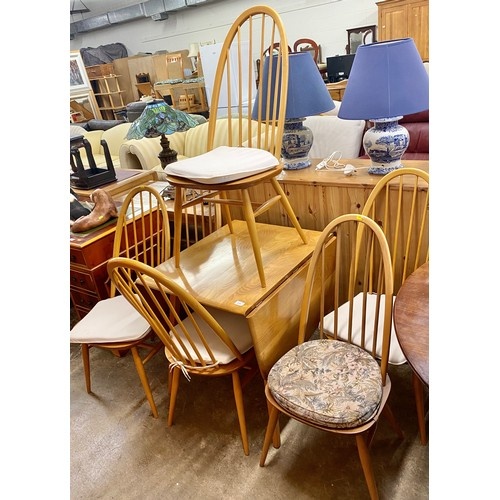 Ercol drop-leaf kitchen table with six chairs