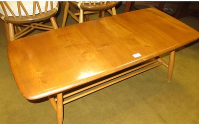 Ercol (unmarked) light ash coffee table, on splayed supports...