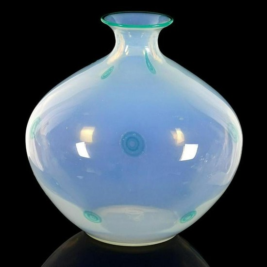 Ercole Barovier Murano Green Murrines Opal Glass Vase