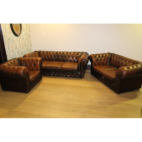 Excellent quality leather chesterfield three piece deep butt...