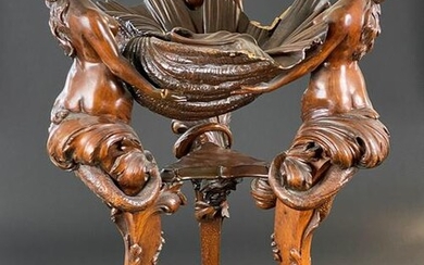 Exceptional Arts & Crafts Carved Table with San