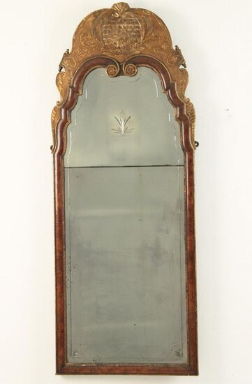 FINE Q.A. STYLE WALNUT AND PARTIAL GILT MIRROR