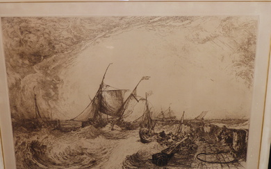 FRANCIS SEYMOUR HADEN AFTER J.M.W. TURNER, CALAIS PIER, SIGNED IN PENCIL, ETCHING, 84 x 60cms pl.
