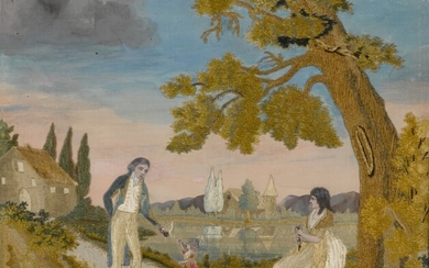 Fine and Rare Painted and Embroidered Silk Picture, Probably the Folwell School, Philadelphia, Pennsylvania, Circa 1810