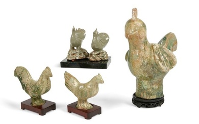 Five Chinese green glazed models of chickens