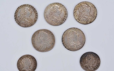 Five early milled British silver Sixpences