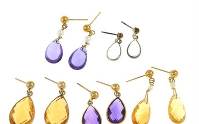 Five pairs of gem-set earrings