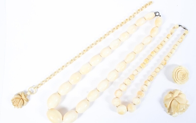 Five pieces of 19th century ivory jewellery