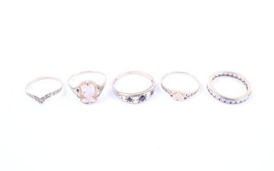 Five various 9ct gold and gem rings.