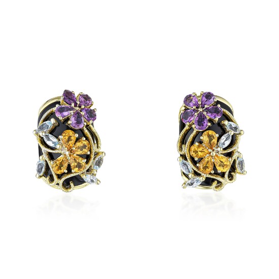 Floral Motif Multi-Colored Gemstone Earrings