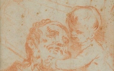 Follower of Guido Reni, Italian 1575-1642- St Joseph with the Christ Child; red chalk on laid paper, 26 x 18.8 cm. Provenance: Collection Pietro Raffo Raccolta, London.; Private Collection, UK.