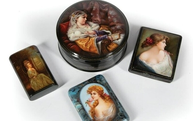 Four Russian Lacquered Portrait Boxes
