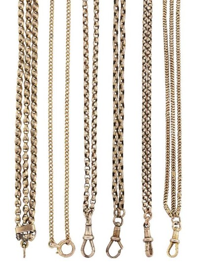 Four Victorian gold guard chains, one 15ct,...