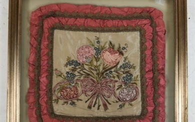 Framed Embroidered Textile Pillowcase