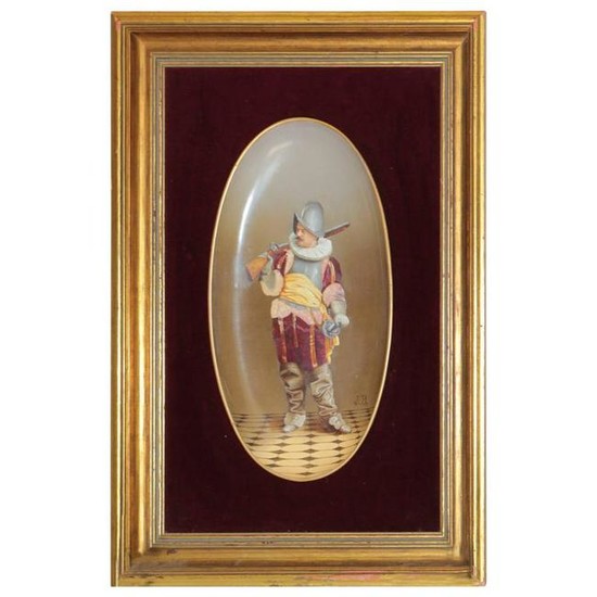 Framed Signed J.B. Hand-Painted Porcelain Plaque with