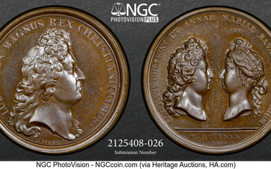 France: , Louis XIV bronze "Marriage of Louis & Maria Anna" Medal 1680-Dated MS66 Brown NGC, ...