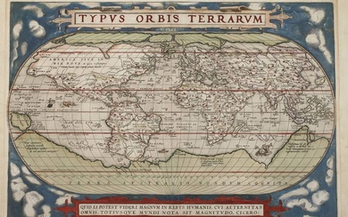 Franz Hogenberg, Carte du monde Représentation de la Terre dans l'état des connaissances de l'époque,...